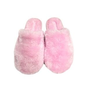 Vintage 1990s deadstock fuzzy pastel pink faux fur mule style slippers